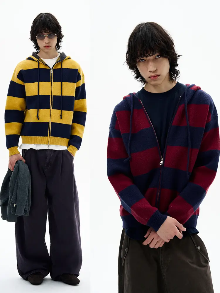 Tailang's Shop American-Style Striped High-End Cardigan Knitwear for Men, Casual High-End Zipper Sweater Jacket for Couples