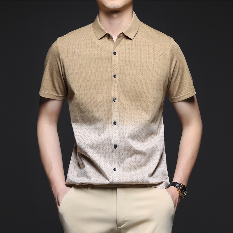 Summer Men's Short-sleeved Shirt New Arrival Young and Middle-aged Fashionable Gradient Hanging Dye Shirt Breathable Half-sleeved Casual T-shirt for Men