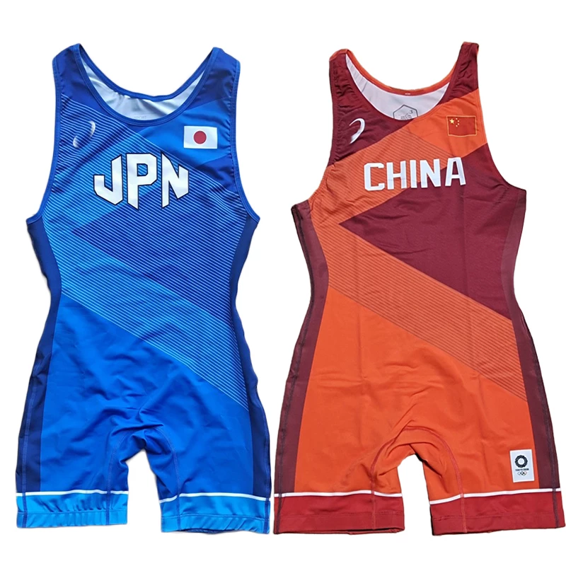 Badiace Japanese Team Men's Wrestling Suit One-Piece Elastic Fitness Weightlifting Suit with Printable Logo
