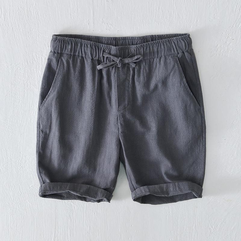 8227 Japanese-style Elastomeric Drawstring Ramie Casual Linen Shorts Men's Summer Beach All-match Loose Cotton Linen Pants
