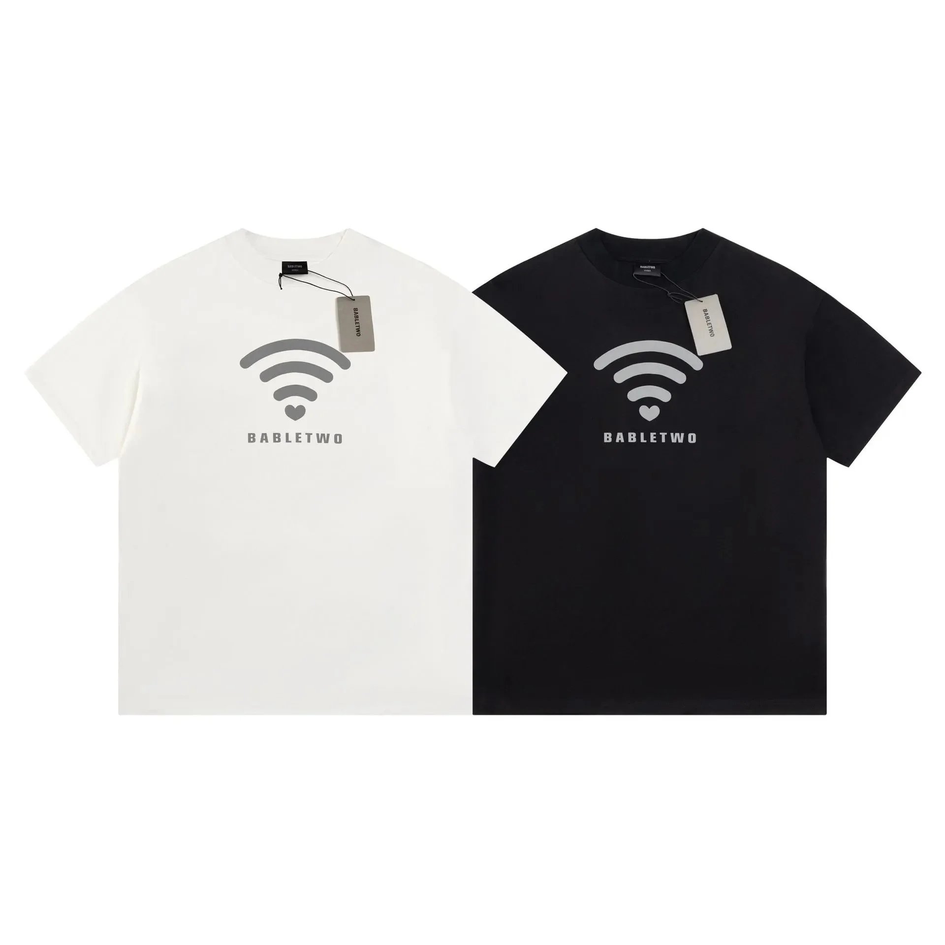 BABLETWO 重磅纯棉圆领短袖T恤WiFi印花oversize版型男女同款