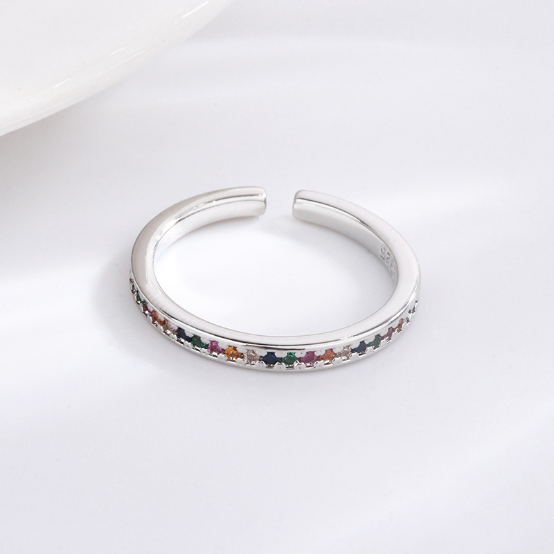 New Amazon Cross-border Light Luxury All-match Rainbow White Stone Ring Exquisite Internet Celebrity Fashion Open Design Sense