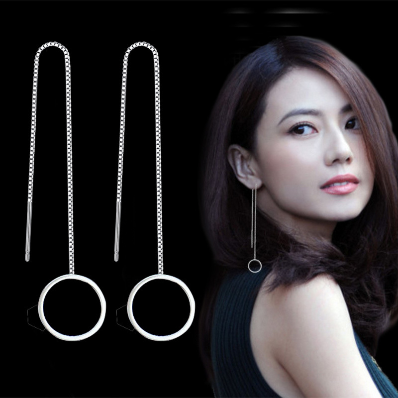 Jiahui geometric silver-plated ear jewelry fashion triangle round square silver ear line long simple earrings wholesale
