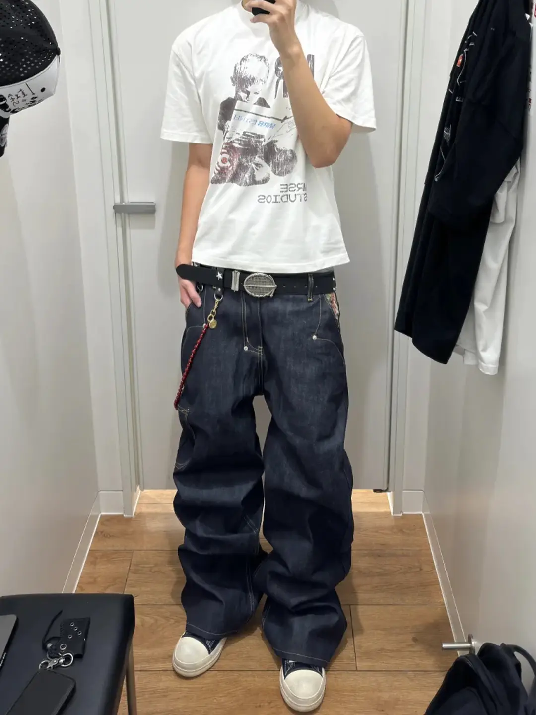 American-Style Niche Selvedge Denim Original Color Embroidered Straight-Leg Jeans for Men, Trendy Retro Loose Casual Wide-Leg Pants