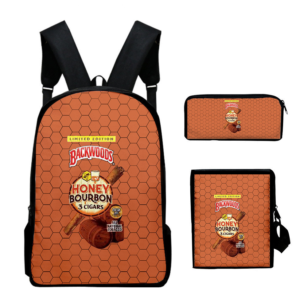 Cross-border New Digital Printing BACKWOODS Cigar Student Schoolbag Backpack Shoulder Bag Pencil Case Three-piece Set