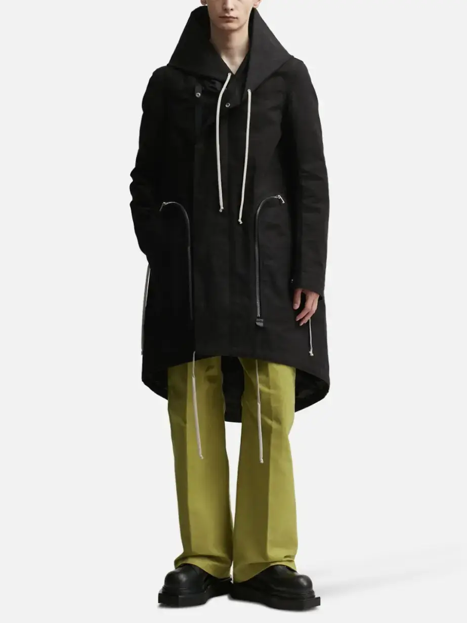 Dawnhin Ro F/W Parka Zipper Large Pocket Long Fish Tail Parka Coat Hooded Outwear Men