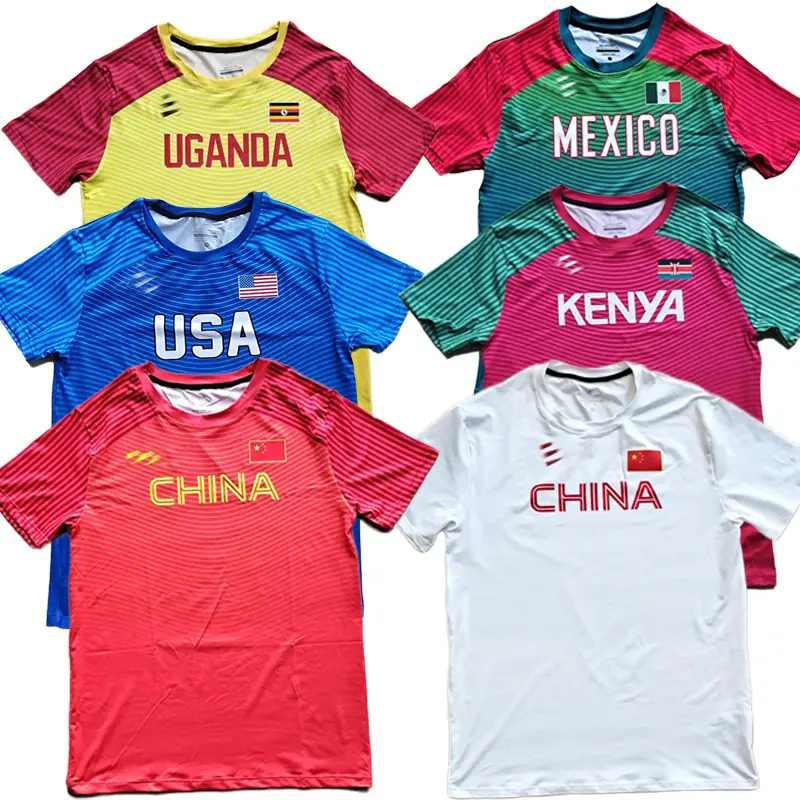 China Team USA Brazil Athletics Training Body Exam T-Shirt Marathon Quick Dry Jersey Polyester Top Customized LOGO