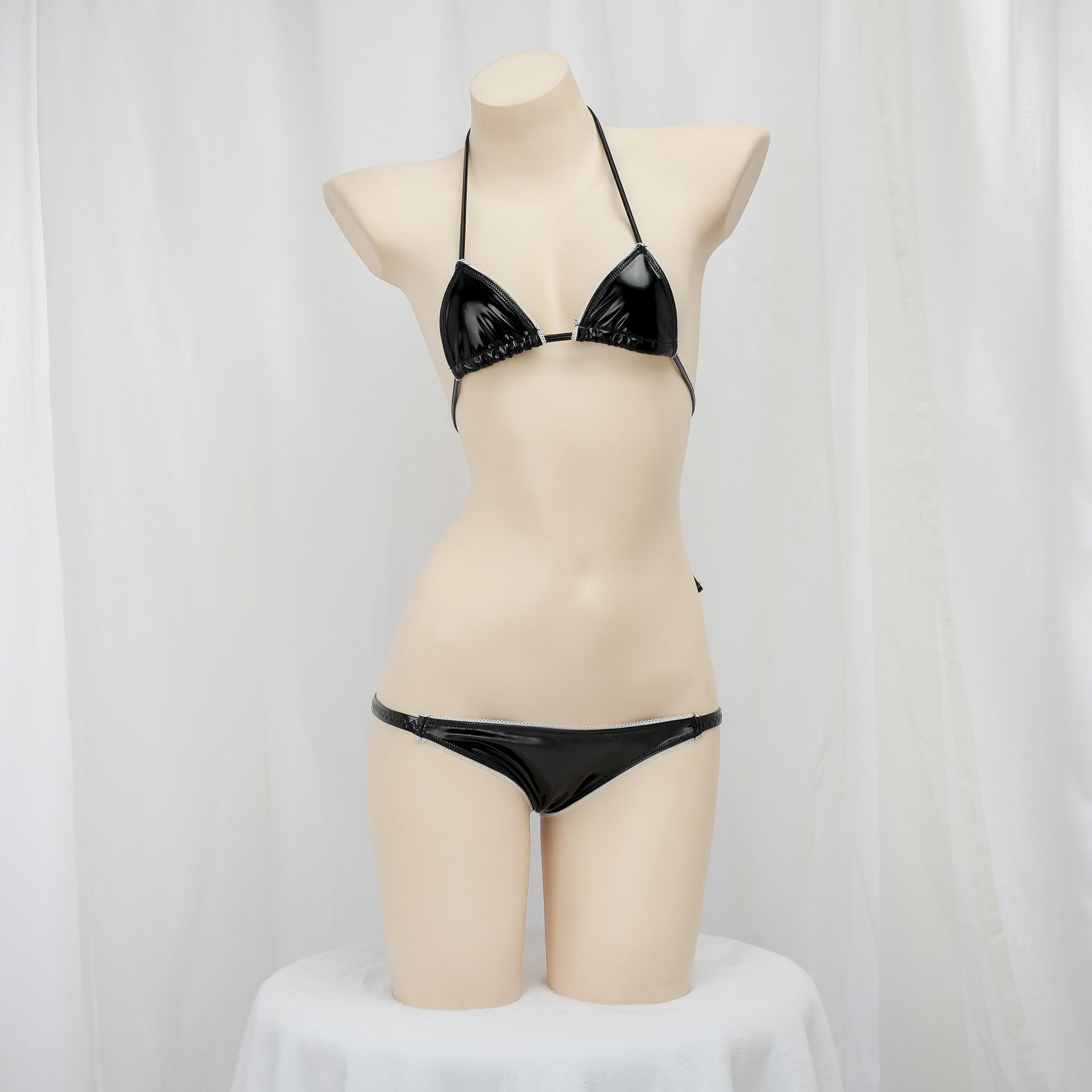 Fun Three-point Patent Leather Hanging Neck Strap Bikini High Quality Sexy Bikini Private Pajamas Women 157-A