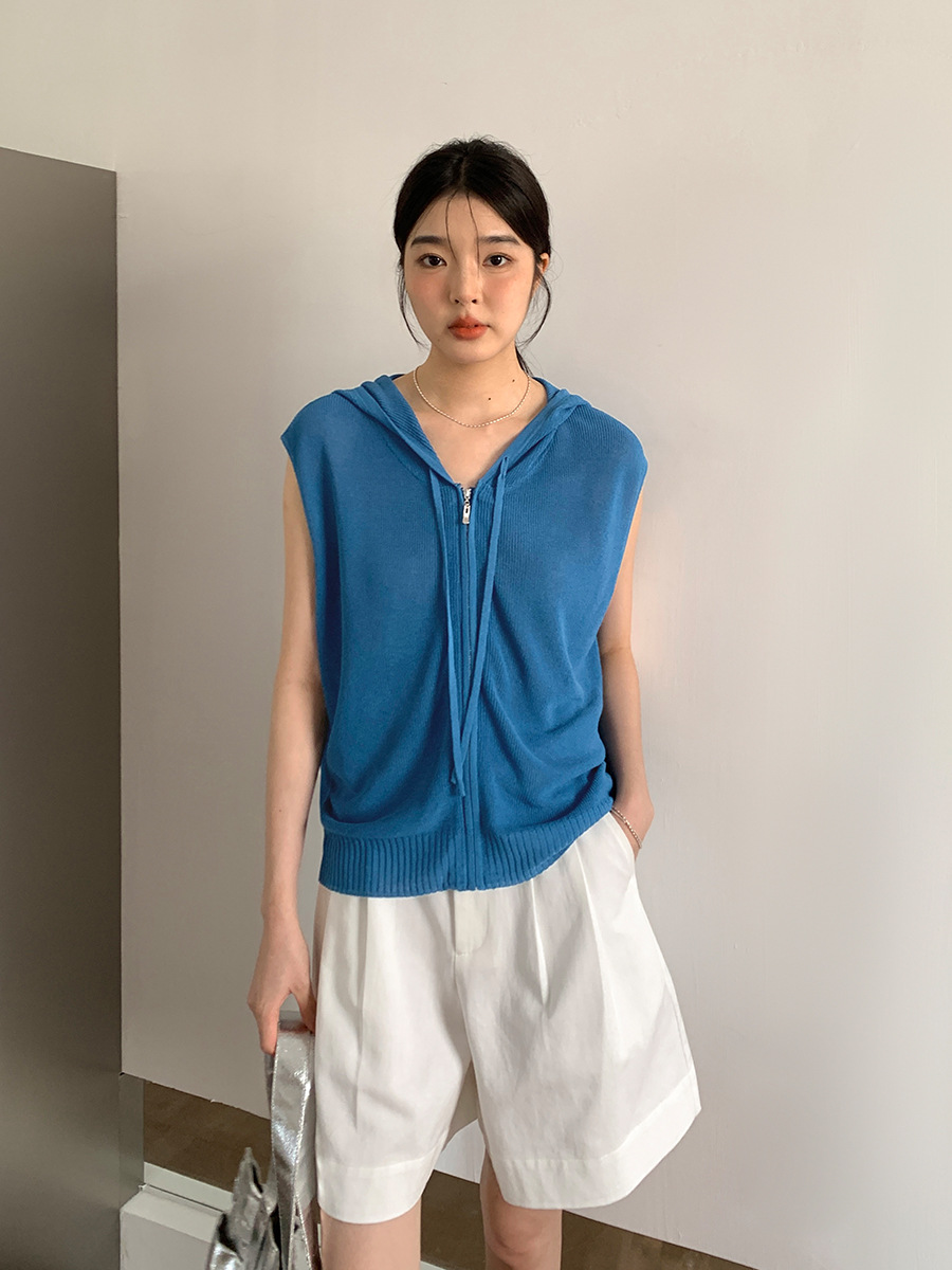 Love and Nancy Guangzhou Thirteen Lines Summer Original New Hooded Sleeveless Morandi Color Ice Feel Cardigan 22517