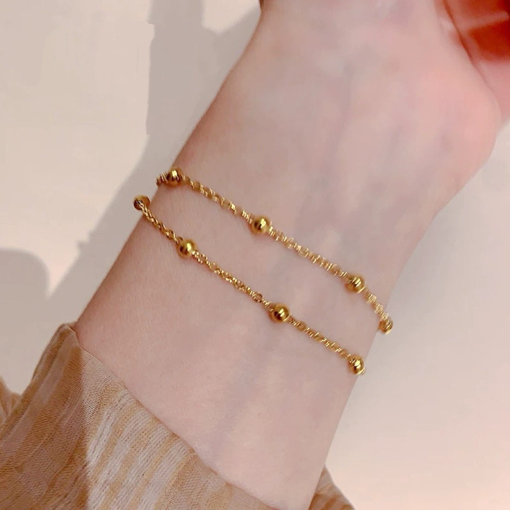 Simple All-match Multi-layer Titanium Steel Color-free Transfer Round Bead Hand Jewelry 18K Double Layer Small Gold Bean Bracelet Anklet for Women