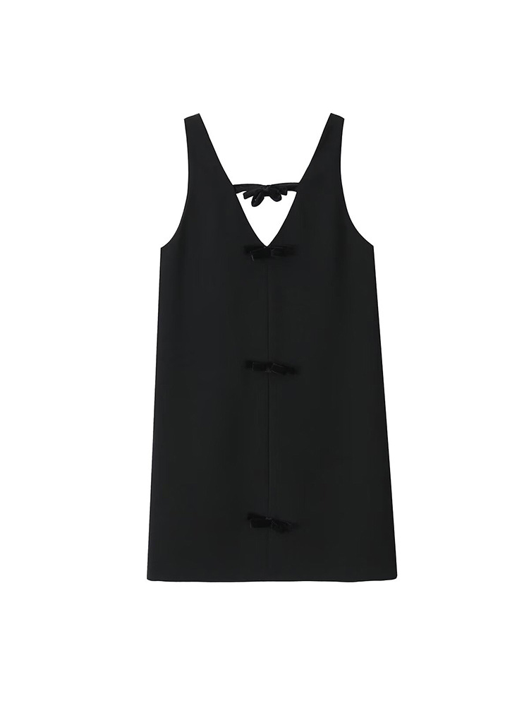 New Spring and Summer Elegant Fashionable Slimming Look Velvet Versatile V Neck Bow Dress for Small People