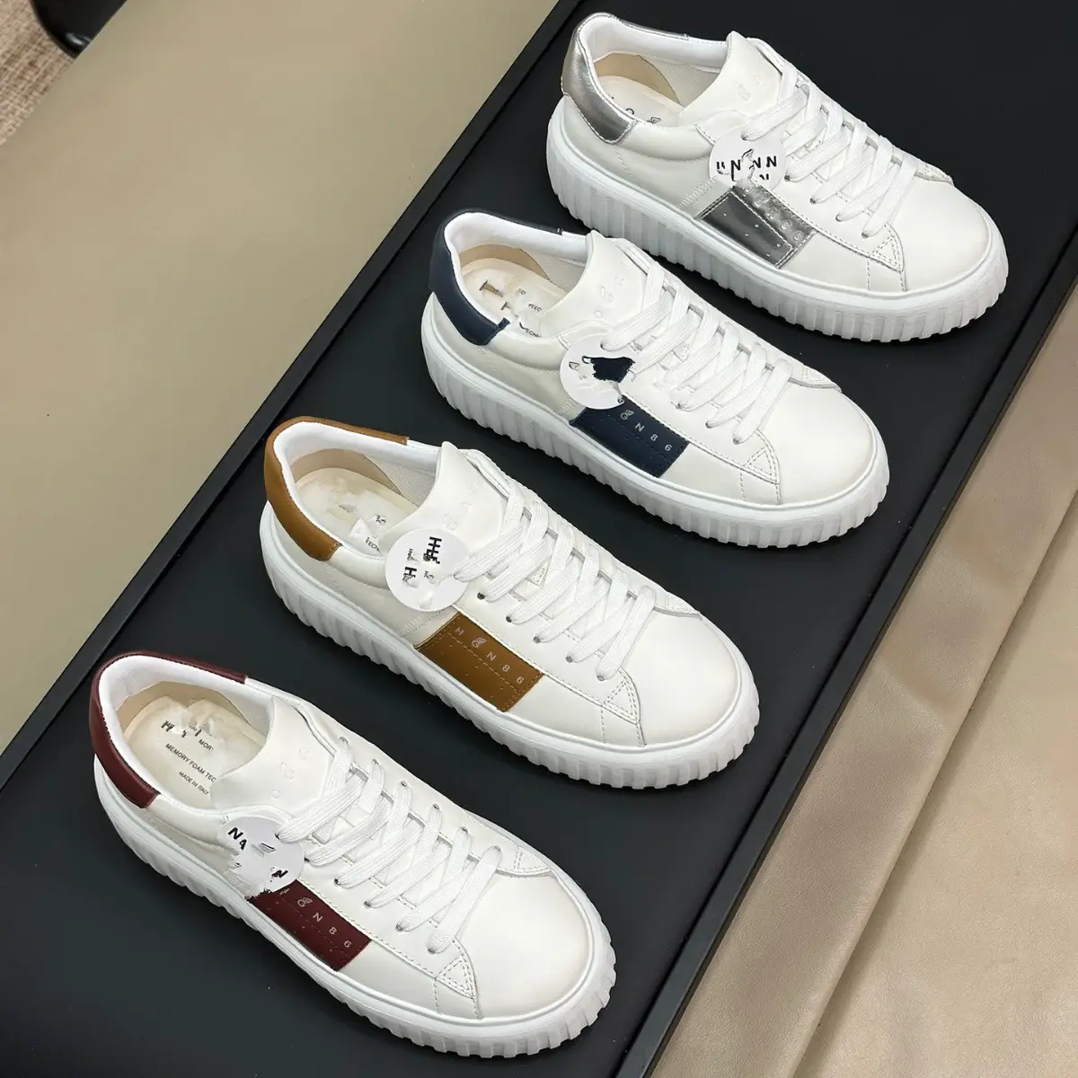 HQGDN Couple's Hogan Platform Biscuit Shoes Gong Jun New Genuine Leather H-stripes Fisherman's Board Shoes Casual Shoes