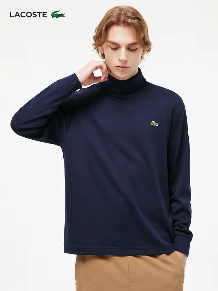 Lacoste French Crocodile Men's Clothing Fashion Easiest for match pure color Minimalist pure cotton High Collar Long sleeves T-Shirt | Uh7108