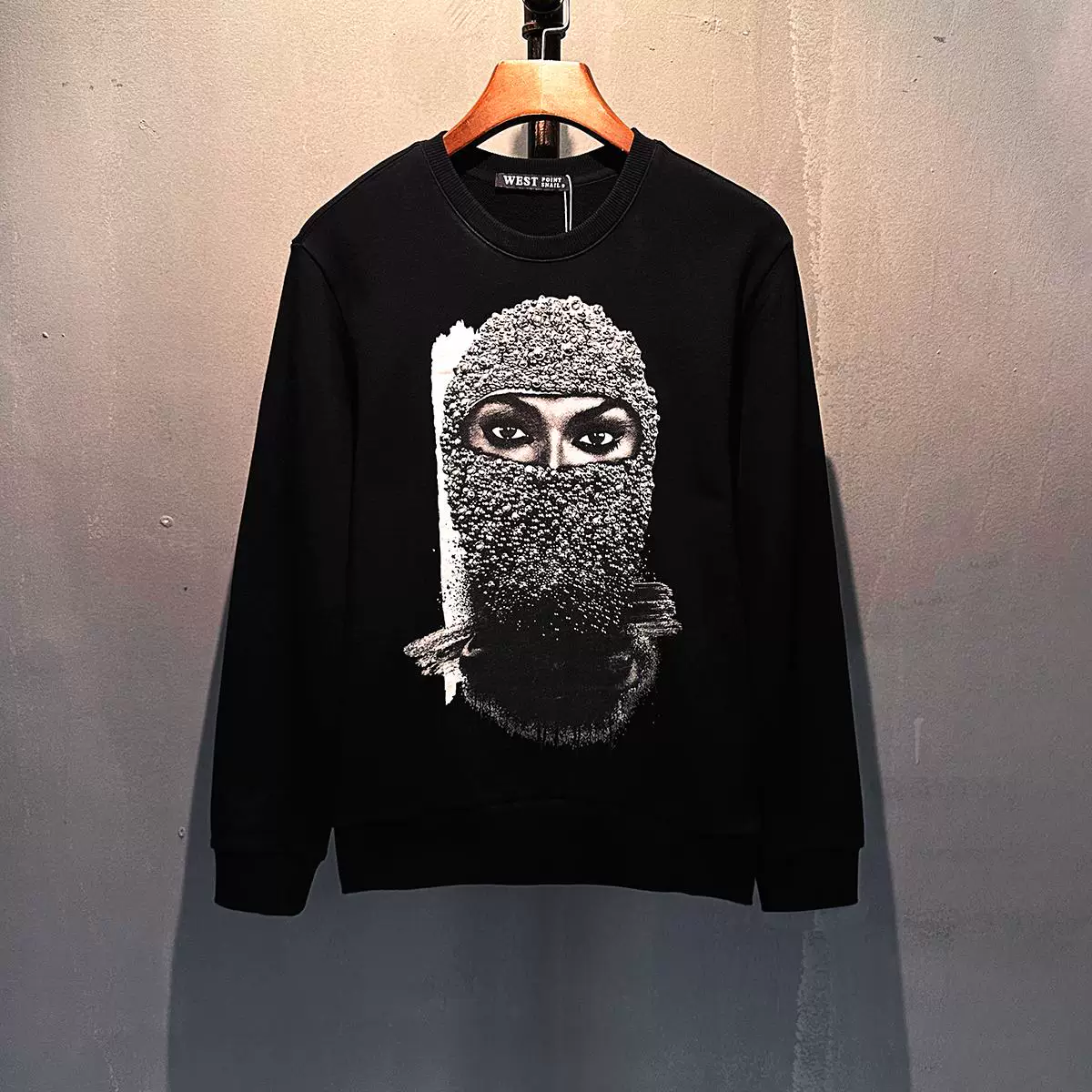 High Street 3D Masked Pearl Person Letter Printed Trendy Brand Men's Round Neck Hoodie Loose, Personalized, Versatile Couple Long Sleeve