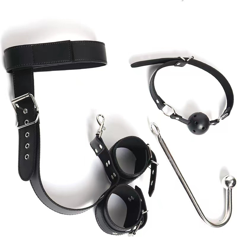 Foreign Trade SM Backhand Upper and Lower Handcuffs with Hook Mouth Plug Adult Female Restraint Strap Rear Anal Plug Sex Goods