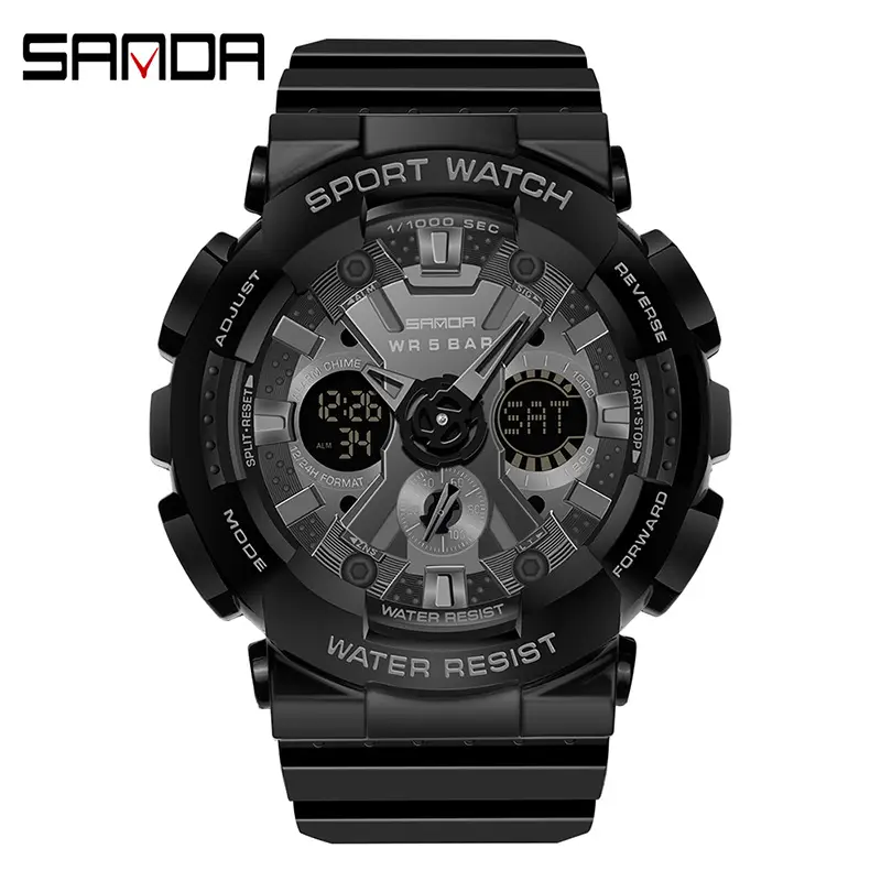 Sanda 6033 Watch Men's Harajuku Style Trendy Digital Sports Waterproof Korean Style Simple Electronic Watch for Men and Women Students