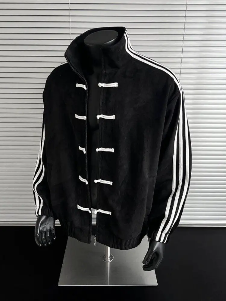 New Chinese Style Three-Stripe National Style Buttoned Casual Jacket for Men, Spring and Autumn High-End Stand Collar Baseball Jacket Sports Jacket