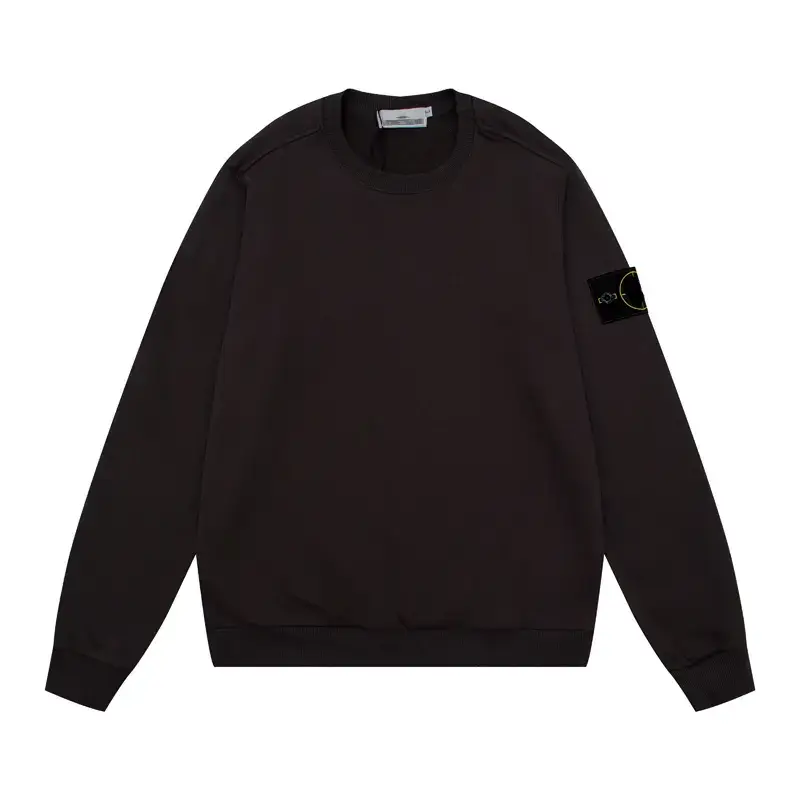 Stone Trendy Stone Sweatshirt pure color pure cotton Badge Armband Round Neck Long sleeves pullover Same Style for Men and Women Tops