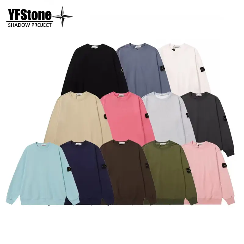 YFSTONE new stone American high street cotton hipster badge top solid color men's and women's models round neck sweater