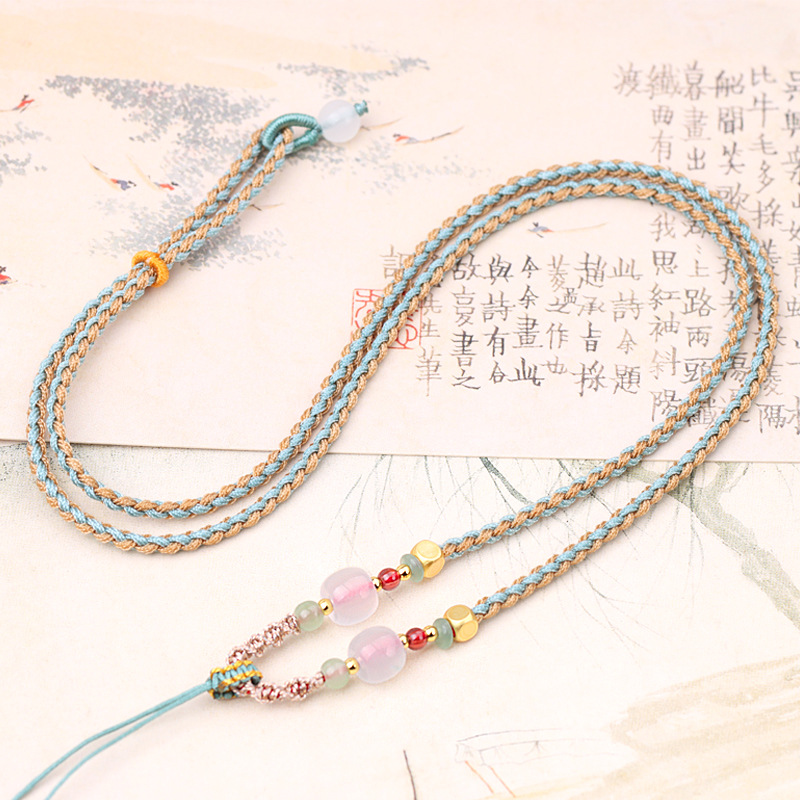 Yu Pei pendant lanyard diy woven beeswax Buddha card accessories pendant rope wholesale handmade four braid men's and women's necklace