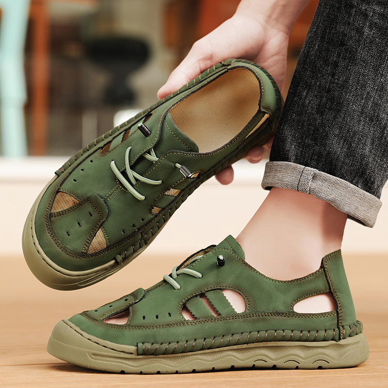 Beach Shoes Men's 2025 Summer New Hollow Breathable Baotou Sandals Men's Soft Sole Slip-on Hole Shoes plus size 48