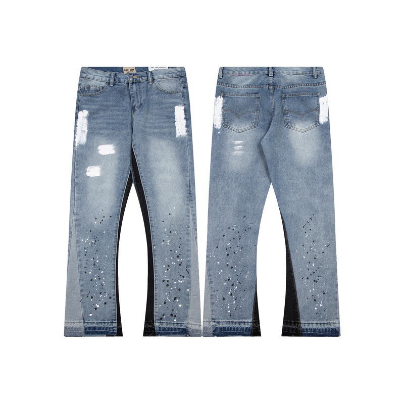 Gallerydept American Style Retro Old Splash Ink Trendy High Street Stitching Straight Tube Wide Leg Denim Pants for Men and Women