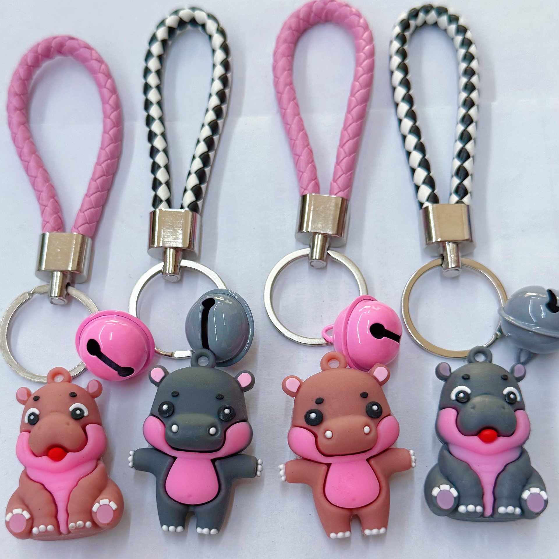 Creative and Simple Lanyard Doll Backpack Keychain Colorful Braided Rope Pendant Accessory Leather Rope Bell Keychain
