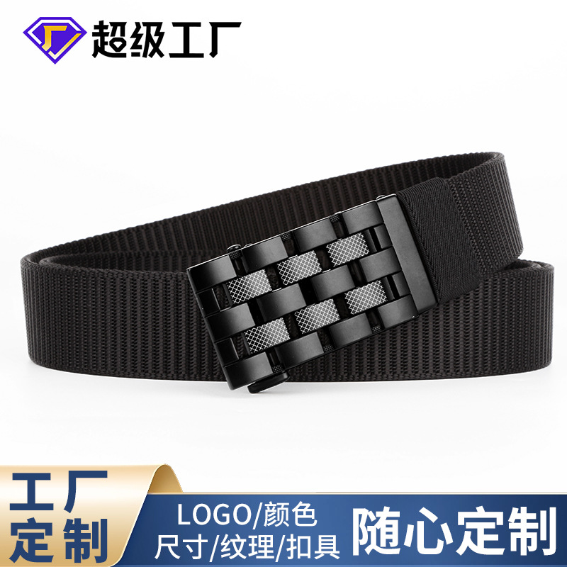 Men's Belts in Stock Wholesale Canvas Breathable Belt with Automatic Buckle Business Versatile Casual Trendy Men's Belt