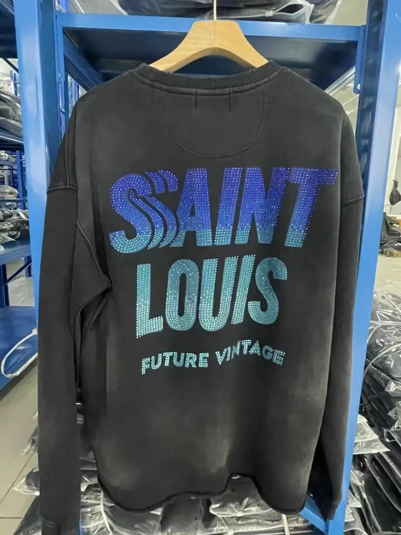 Sssaint Louis 25Ss Rhinestone Crew Neck Long Sleeve Sweatshirt Unisex European and American Niche Trend ins Loose Fit