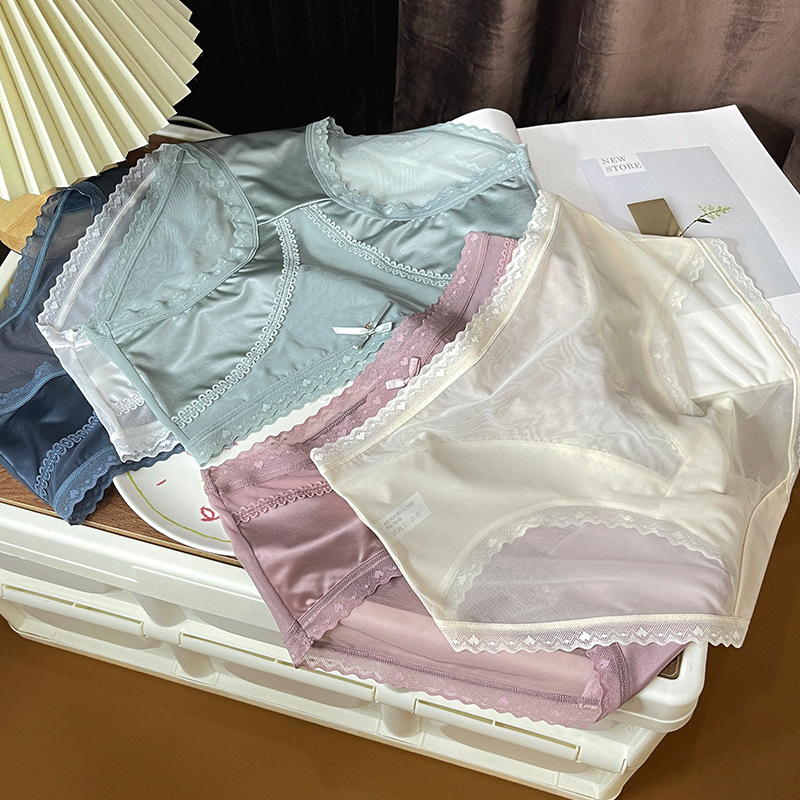 High elastic sexy ice silk underwear women's seamless stitching satin luxury mid-waist women's underwear cotton crotch women's underwear