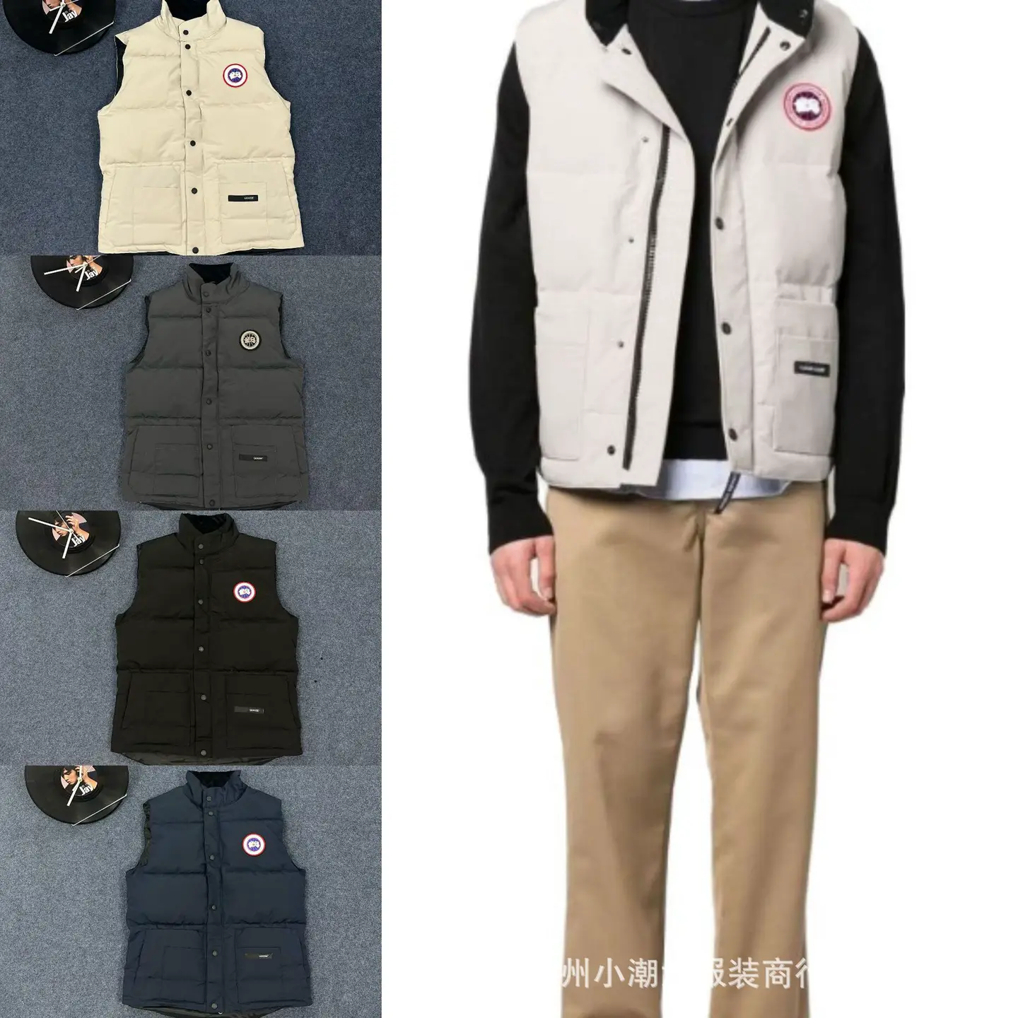 Cross-Border Supply of Canadian Goose Large Goose Cotton Vest 1/1 Details Stand Collar Fleece-Lined Cotton Jacket European Size Export