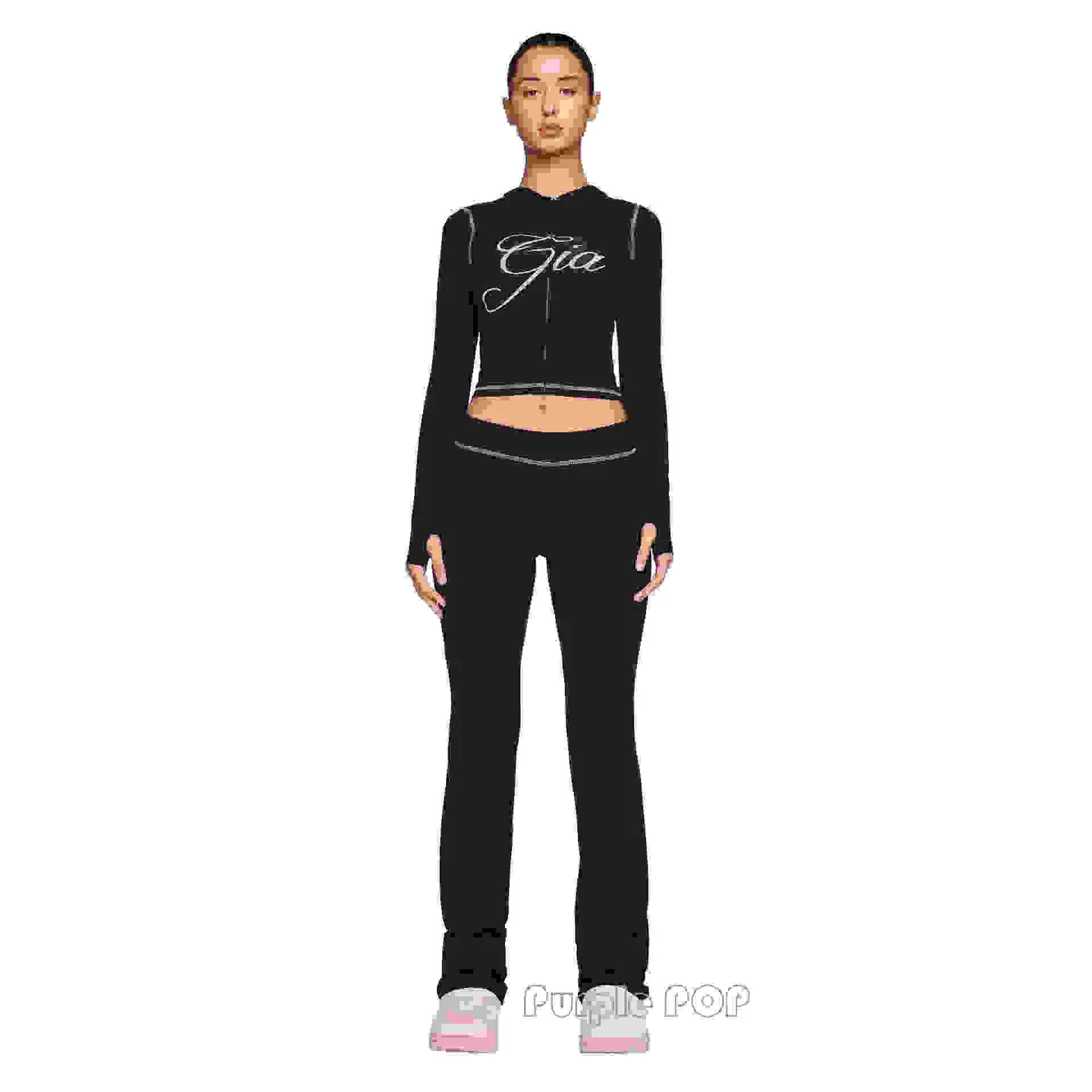 Pop Authentic Buyer Store I.Am.Gia Spring and Summer New arrival pure color Print Zipper Cardigan Elasticity pants Suit