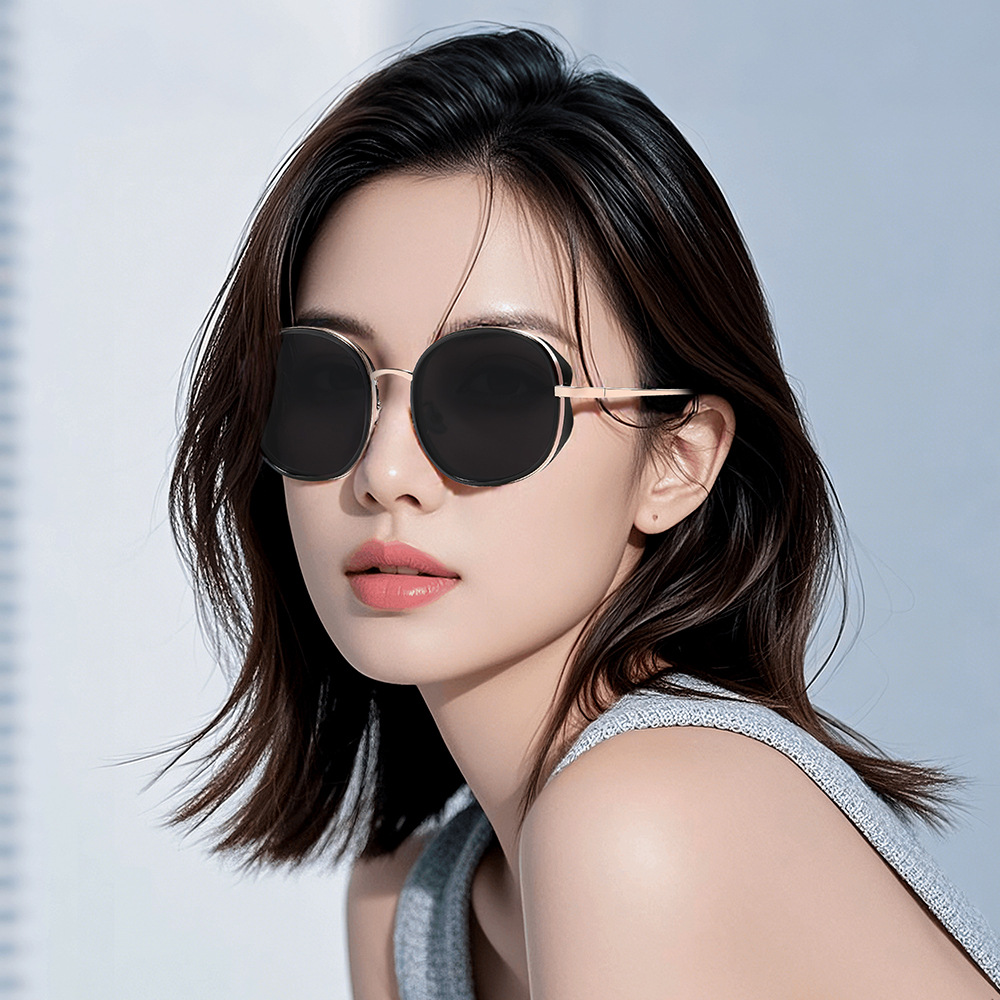 2025 new female driver sunscreen glasses polarized sunglasses high sense round frame sunglasses UV protection all-match