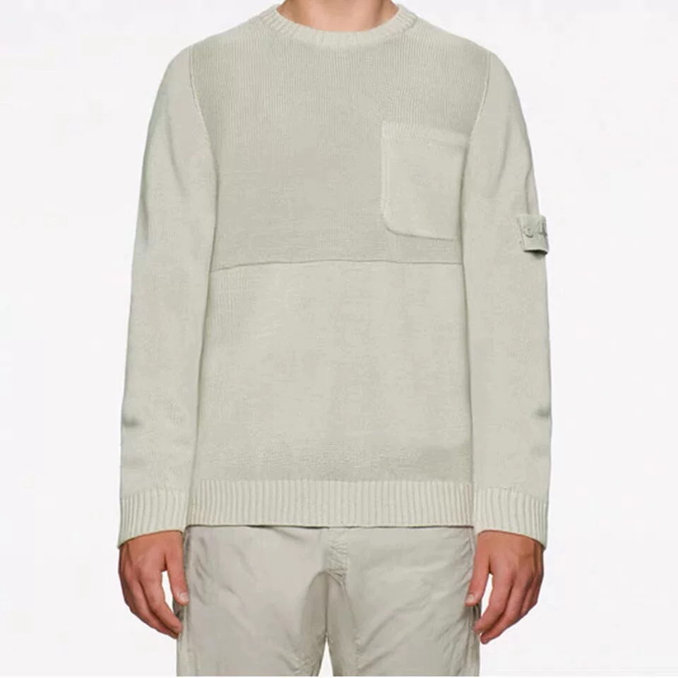 25 Autumn New Trendy Brand Stone Shadow Series Compass Armband Badge Chest Pocket Knit Sweater
