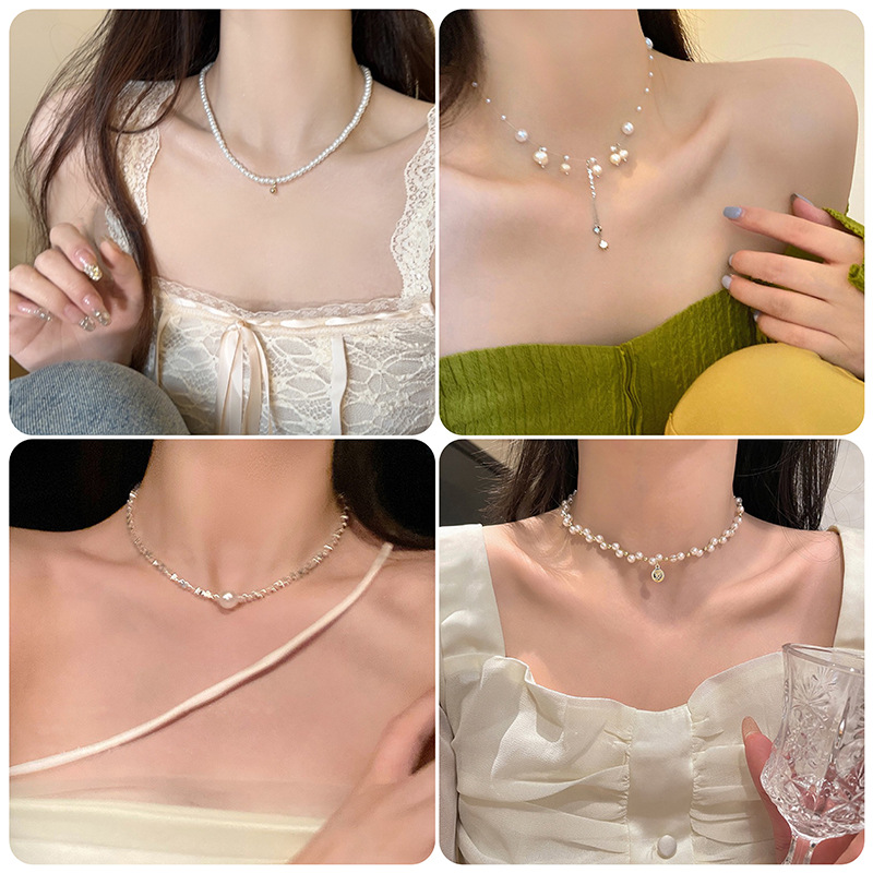 High-end Pearl Necklace Women's Simple Niche Design Sweet Cool Spice Girl Style Fashion Light Luxury All-match Collar Chain Necklace