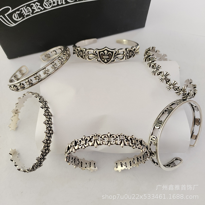 CH CROZA New Style Distressed Vintage Cross Anchor Bracelet Hip-hop Personalized All-match Six-pointed Star Hollow Bracelet