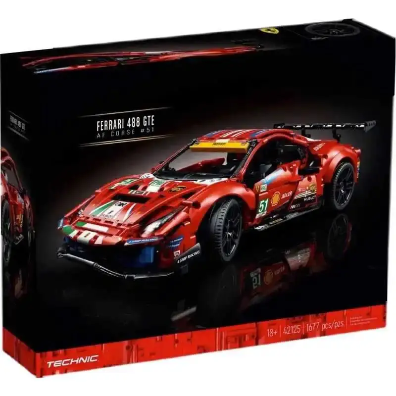 Compatible with LEGO Ferrari 488GTE racing building blocks, racing supercar building blocks, and difficult assembly toy -2000