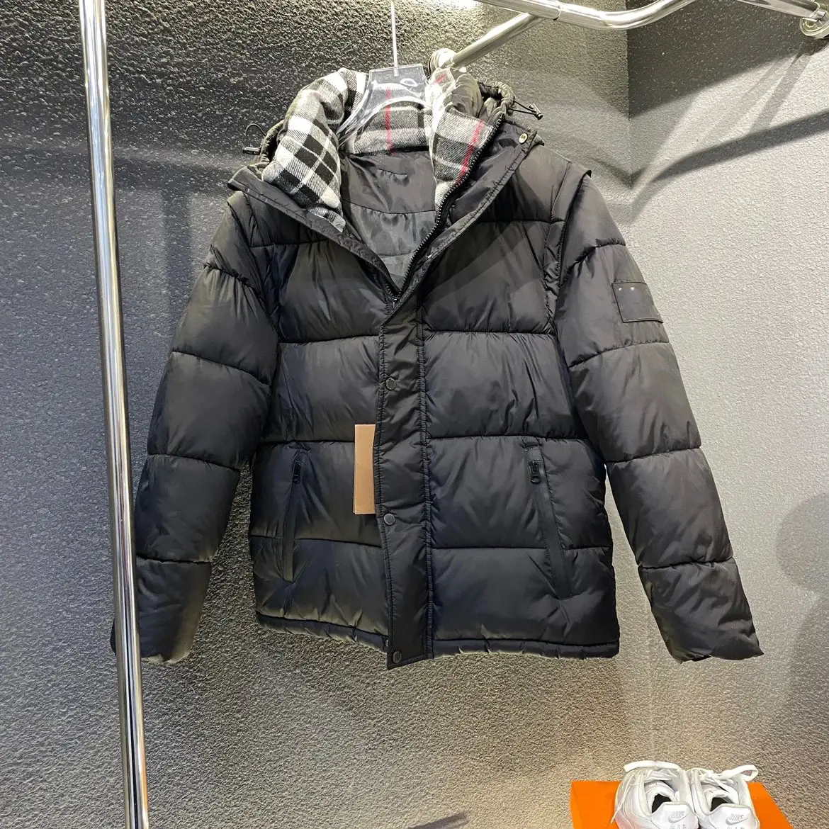 冬季新款男女同款格子棉服外套加厚保暖连帽面包拆卸袖