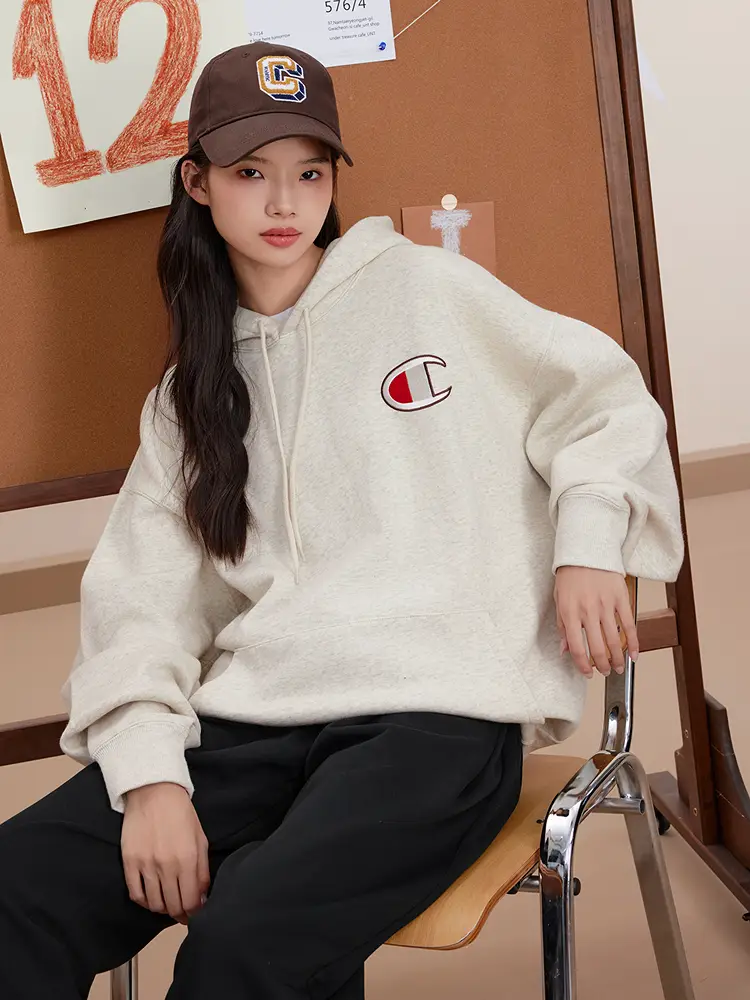 Champion Sweatshirt Women 2024 Winter New arrival Couple Embroider Big C Fleece-lined Hooded Casual Tops Men