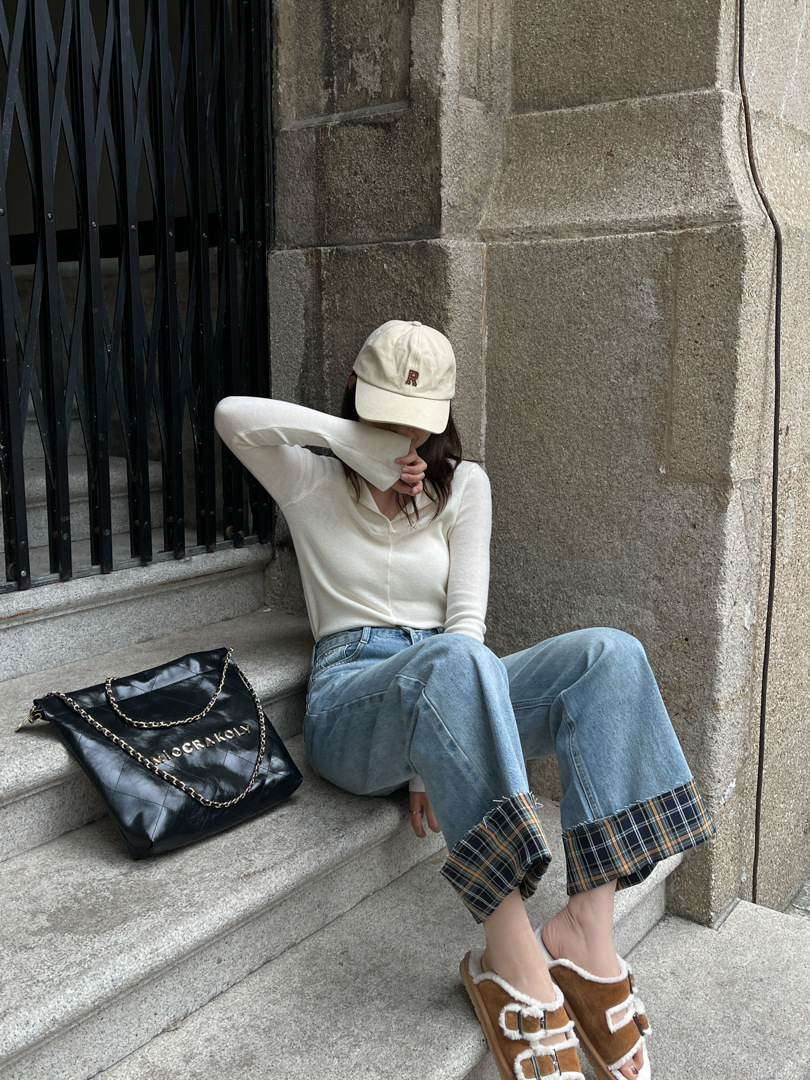 Cuffed Jeans Women's Spring 2023 New Light Blue Straight-Leg Slimming High Waist Denim Trousers