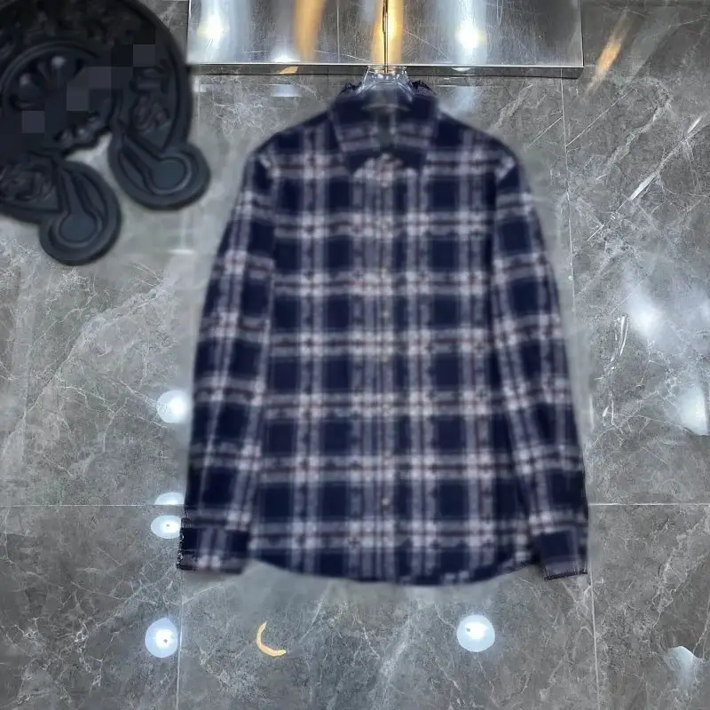 24SS CH重工经典拼皮暗纹格子衬衫情侣款跨境专供