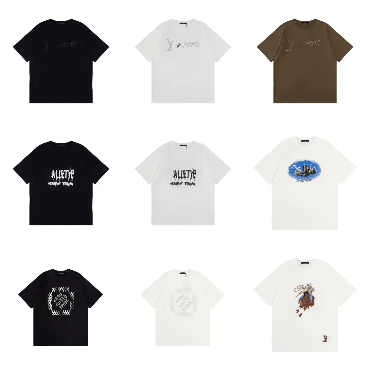 Cross-Border. Donkey Family High Version S25 New Logo Letter Front and Back Random Needle Embroidery Casual Unisex Short Sleeve T-Shirt