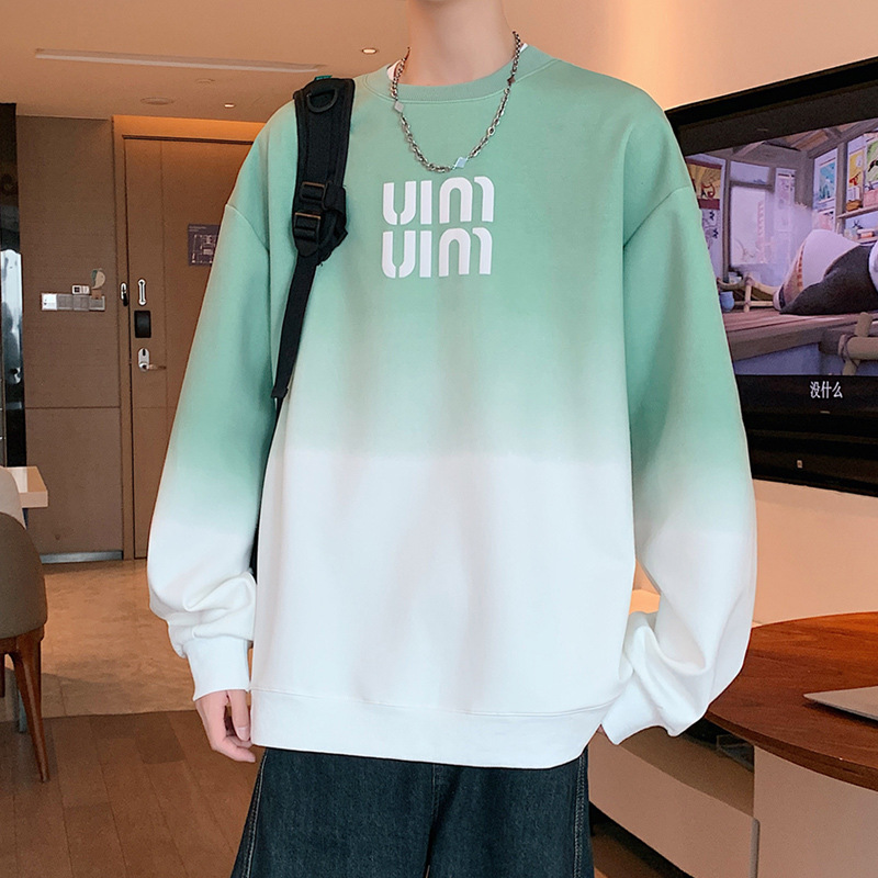 2025 New Gradient Color Spring & Fall Sweatshirt Men's New Handsome Round Neck Jacket Trendyy Men's Tops Long-Sleeved T-Shirt