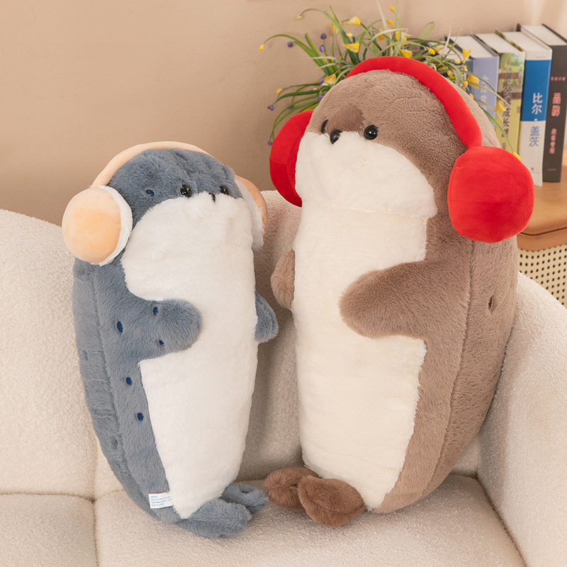 Popular Seal Doll Pillow with Headphones, Plush Toy for Girls to Sleep With, Stuffed Animal Gift