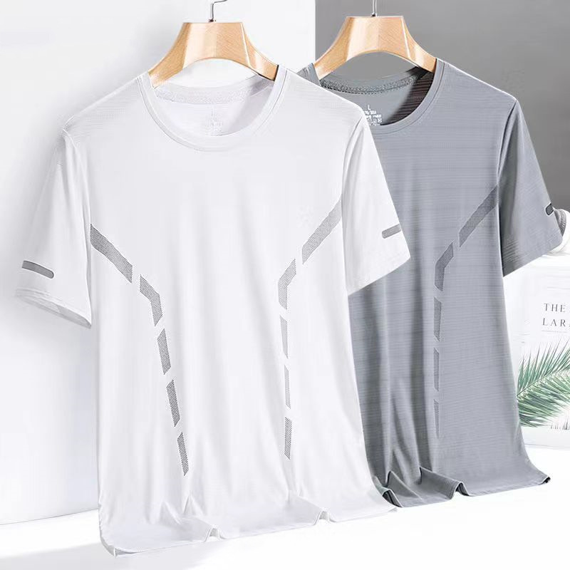 Thin Ice Silk Short-sleeved T-shirt Men's Summer Fashion Brand Half-sleeved Men's T-shirt Ice Top Quick-drying Sports Clothes