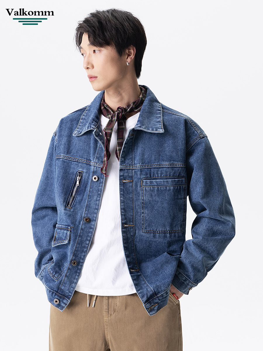 Laike Men's Spring and Autumn New Blue Denim Jacket Men's American Retro Trendy Brand High-End Casual Denim Jacket