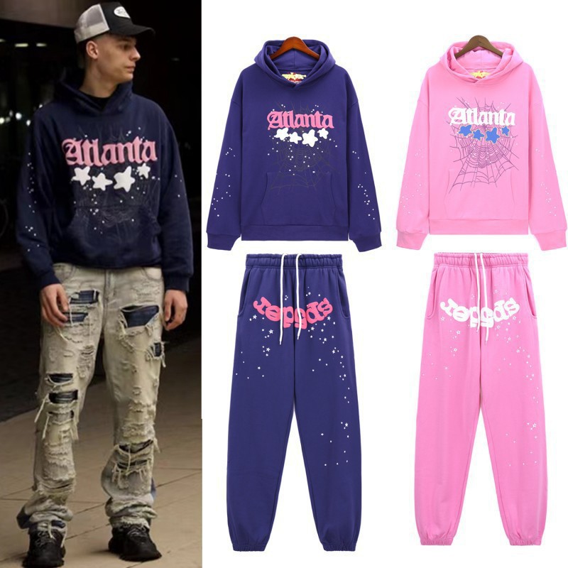 Sp5Der Hip-Hop Singer Young Thug555's Same Style Foam Letter Couple Hoodie Pink Sweatshirt