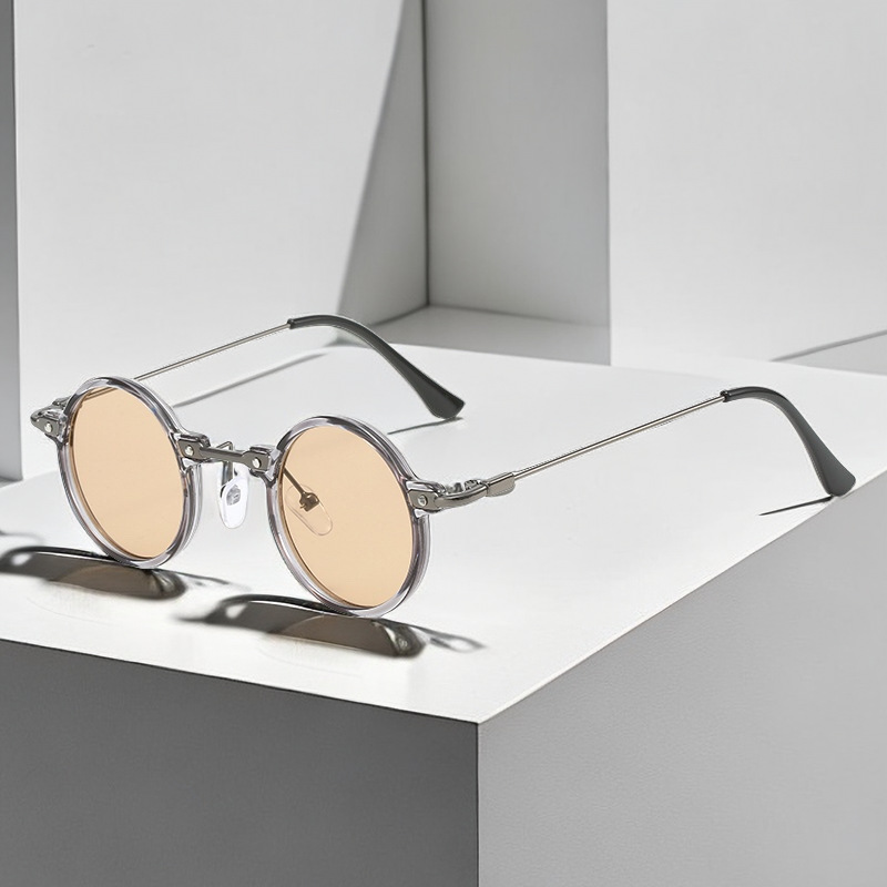 New fashion round metal small frame retro European and American light luxury simple sunglasses men and women ins Internet celebrity plain glasses