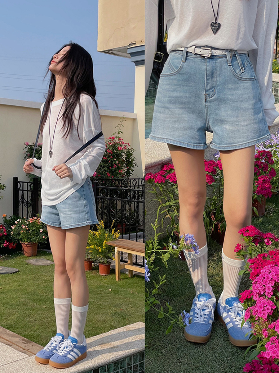 [Song Ming] Retro High Waist Slimming A- shaped Denim Shorts Women's 2025 Summer New Korean Hot Pants N996B