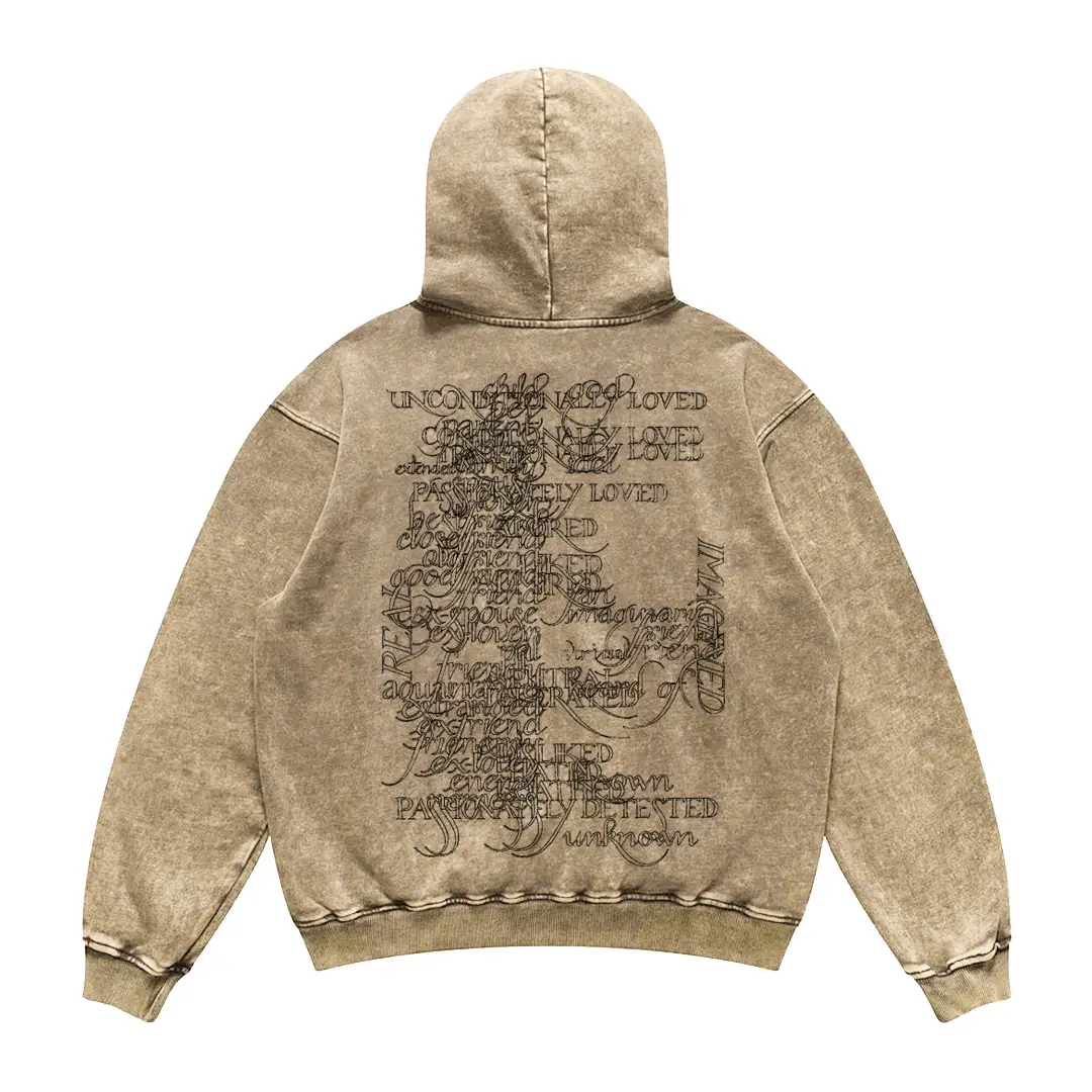 Bomba Studio English Letter Design American Trendy Brand Washed and Distressed Hooded Sweatshirt Oversize Top
